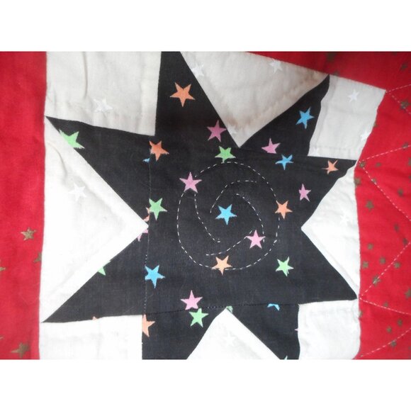 Vintage 1990s Quilted rectangle lap blanket or wall hanging Follow Your Star - Picture 5 of 10